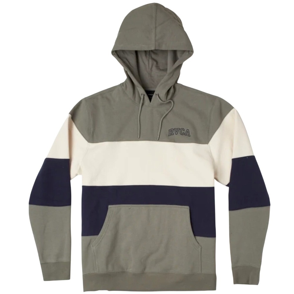 RVCA Colorblock Hoodie Mens Medium Green Cream Navy Excellent AVYFT00220